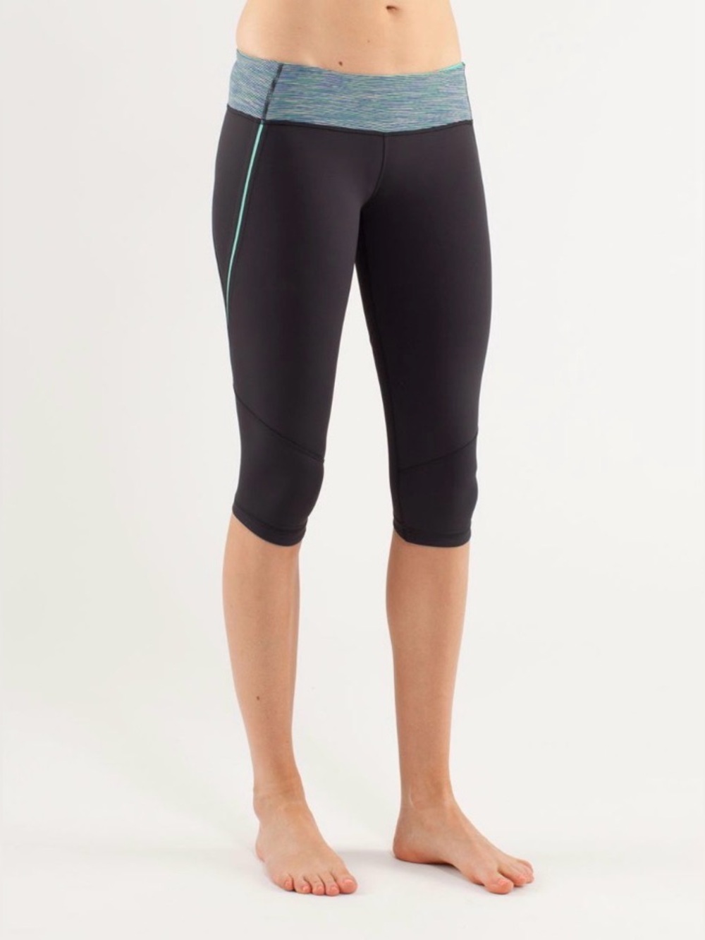 Lululemon Run Excel Crop Deep Coal Multi Menthol Leggings Size 8